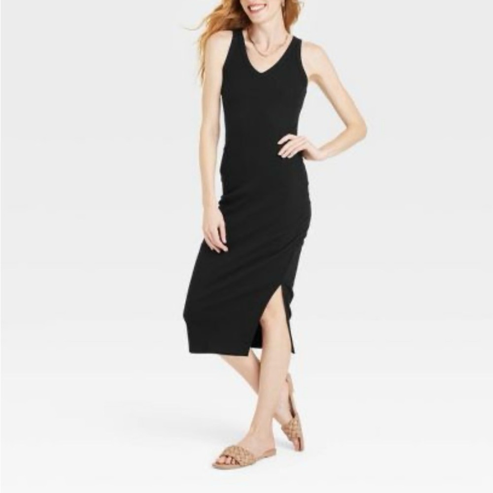 NWT black rib knit side ruched dress A New Day